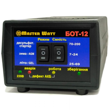 Десульфатирующее ЗУ БОТ-12 автоматичне для акумулятора 12V (7-200Ah) (MF, WET,AGM,GEL,CA/CA), 160-245V,Ток заряду 12,5А, крокодили в комплекті Изображение