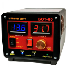 Пуско-зарядне ЗУ БОТ-60 для акумуляторів 12/24V (12-900Ah) (MF, WET, AGM, GEL, CA/CA), 160-245V, Струм заряду 60/40А, крокодили в комплекті Изображение