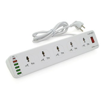 Мережевий фільтр LDNIO SC10610, 10 Розеток + 5 USB+Type-C, 2 м, перетин 3х0, 75мм, White, Box Изображение