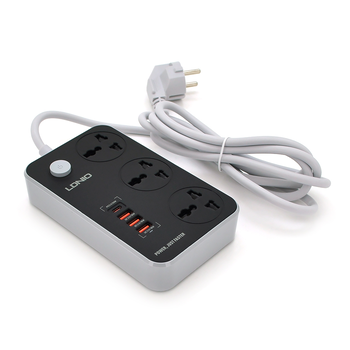 Мережевий фільтр LDNIO SC3412, 3 Розетки + 4 USB, 2 м, перетин 3х0,75мм, Black, Box Зображення