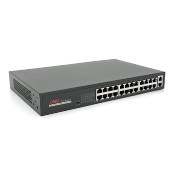 24х портовий PoE комутатор ONV-H1024PLS 24 порти РоЕ 100 Мбіт + 2 Uplink 1000 Мбіт, до 250м, IEEE802.3af/at, загальна потужність 250Вт Зображення