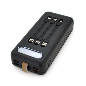 Power bank YM-318KCX 30000mAh, flashlight, Input: 5V/2.1A(micro USB, Type-C, Lightning),Output: 5V /2.1A(4хUSB),With 3 owner cable,plastic,Black,BOX Зображення