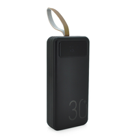 Power bank YM-318KCX 30000mAh, flashlight, Input: 5V/2.1A(micro USB, Type-C, Lightning),Output: 5V /2.1A(4хUSB),With 3 owner cable,plastic,Black,BOX Изображение