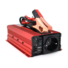Інвертор напруги KME1200W (DC:600W), 12/220V з апроксимованою синусоїдою, 2 універсальні розетки, 1*USB (DC:5V/2A), крокодили+дроти, Q20 Зображення