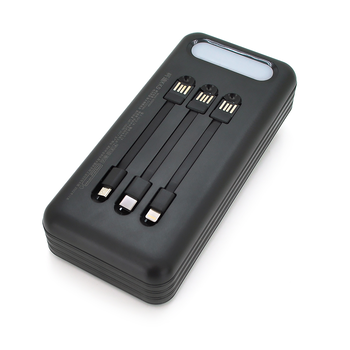 Power bank KKD-6W 60000 mAh (ККД 60%) Solar, flashlight, Input: 5V/2.1A(MicroUSB, TypeC, Lightning), Output: 5V /2.1A(4xUSB), plastic, Black, BOX Изображение