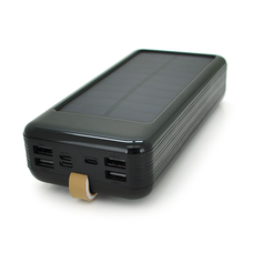 Power bank KKD-6W 60000 mAh (ККД 60%) Solar, flashlight, Input: 5V/2.1A(MicroUSB, TypeC, Lightning), Output: 5V /2.1A(4xUSB), plastic, Black, BOX Зображення