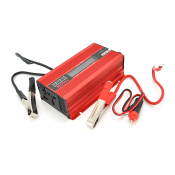Інвертор напруги V-TEK+LCD 1000ВА(600Вт), 12/220V, approximated, 1 універсальна розетка+USB, клеми+крокодили, АЗУ, Box Изображение