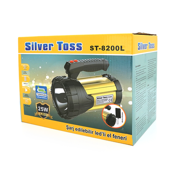 Ліхтар пошуковий Silver Toss ST-8200L, 1LED T6, 25W, 3 режими, 7200mah, Black/Gold, IP40, СЗУ, 220х130х170мм, BOX Зображення