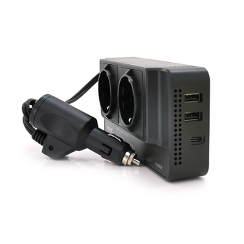 Інвертор напруги Q-CC8200 300W, 12/220V, approximated, 2 універсальні розетки+2USB+Type C, Box Зображення