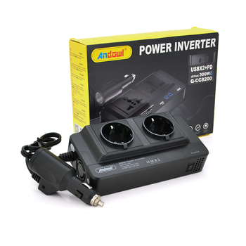 Інвертор напруги Q-CC8200 300W, 12/220V, approximated, 2 універсальні розетки+2USB+Type C, Box Зображення