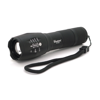 Ліхтар ручний Watton WT-023, 1LED Cree T6, 3W, 5 режимів, ZOOM, 18650/2800mah (перехідник 3*AAA), Black, IP44, СЗУ, 130х33х28мм, BOX Изображение