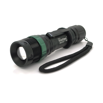 Ліхтар ручний Watton WT-037, 1LED Cree Q5, 3W, 3 режими, ZOOM, 18650/2800mah (перехідник 3*AAA), Black, IP44, СЗУ, 132х34х28мм, BOX Зображення