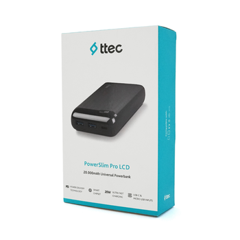 PowerbankTtec 20000mAh, Output: 2*USB + Type-C, 20W, Black, Q20 Зображення