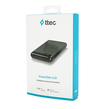 PowerbankTtec 10000mAh, Output: 2*USB + Type-C, 20W, Black, Q30 Зображення
