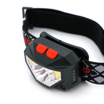 Налобний ліхтарик Voltronic XPG, 1 led 3W, 2 Led Cob, 3 режими, корпус-пластик, водостійкий, ip44, sensor, живлення АКБ вбудований, USB micro кабель, 4500K, BOX Зображення