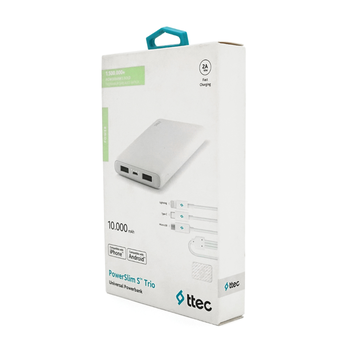 PowerbankTtec 10000mAh, Output: 2USB/microUSB, 20W, White Зображення