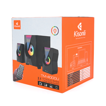 Колонки Kisonli TM-4000U, 5W+2x3W, USB/TF/BT/FM/AUX/LED light, із сабвуфером, DC: 5V, Black, BOX, Q8 Зображення