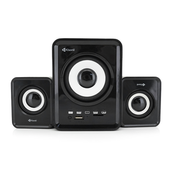Колонки Kisonli U-2800BT, 5W+2x3W, USB/TF/BT/FM/AUX, із сабвуфером, DC: 5V, Black, BOX, Q30 Зображення