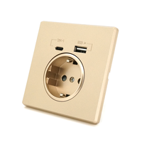 Розетка врізна із заземленням, Input: AC:110-250V/16A, Type-C/USB-виходи, Gold Зображення