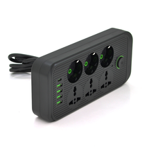 Мережевий фільтр F07U, 6 розеток (3 EU+3 Universal) + 4 USB + 1PD, кнопка включення з індикатором, 2 м, 3х0,75 мм, 2500W, Black, Box Зображення