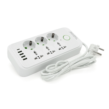 Фільтр Meilepai F07U, 6 розеток (3 EU+3 Universal) + 4 USB + 1PD, кнопка включення з індикатором, 2 м, 3х0,75мм, 2500W, White, Box Зображення