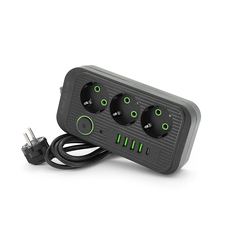 Фільтр Meilepai F09U, 3 розетки EU + 4 USB + 1PD, кнопка включення з індикатором, 2 м, 3х0,75мм, 2500W, Black, Box Зображення