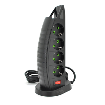 Мережевий фільтр Meilepai F14, 8 розеток EU+3 USB+Type-C, кнопка включення з індикатором, 2 м, 3х0,75мм, 2500W, Black, Box Зображення