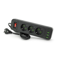 Мережевий фільтр Meilepai F23U, 3 розетки EU +3 USB + PD, кнопка включення з індикатором, 2 м, 3х0,75мм, 2500W, Black, Box Зображення