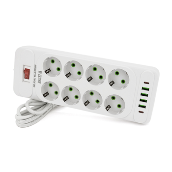Мережевий фільтр Meilepai F34U, 8 розеток EU + 4 USB + 2 PD, кнопка включення з індикатором, 2 м, 3х0,75 мм, 2500W, White, Box Зображення