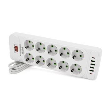 Мережевий фільтр Meilepai F35U, 10 розеток EU + 4 USB + 2 PD, кнопка включення з індикатором, 2 м, 3х0,75 мм, 2500W, White, Box Зображення