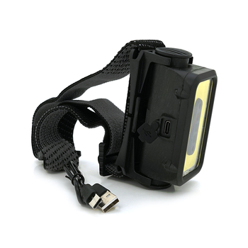 Налобний ліхтарик Voltronic K352,1 Cob, 3 Led red, 5 режими, корпус-пластик, водостійкий, ip44, живлення АКБ вбудований, USB Type-С - кабель, 6500K, BOX Зображення