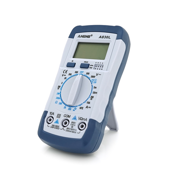 Мультиметр ANENG AN-A830L. Вимірювання: V DC, V AC, A DC, A AC, Ω, C, F, hFE, °C. Функції: продзвонювання, перевірка діодів, транзисторів. Изображение