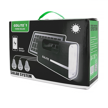 Переносний ліхтар GD-1+ Solar, 1+1 режим, вбудований акум, 3 лампочки 3W, USB вихід, Black, Box Зображення