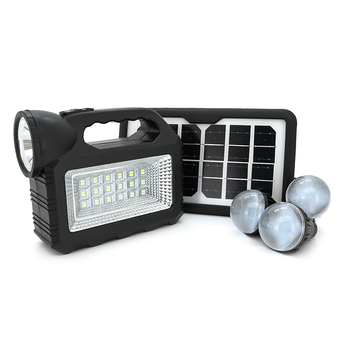 Переносний ліхтар GD-101+ Solar, 1+1 режим, вбудований акум, 3 лампочки 3W, USB вихід, Black, Box Изображение