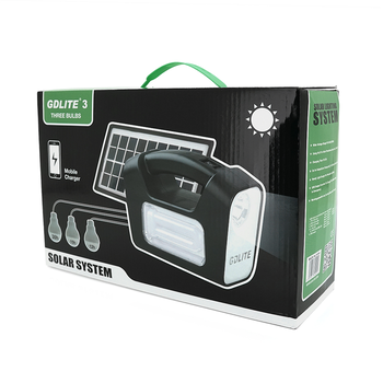 Переносний ліхтар GD-3+ Solar, 1+1 режим, вбудований акум, 3 лампочки 3W, USB вихід, Black, Box Изображение