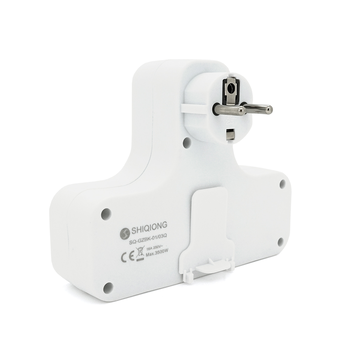 Розетка трійник з вимикачем, заземленням SQ-GZBK-01/03Q, 3x16A 250V~Max, 3500W, White, Q50 Зображення