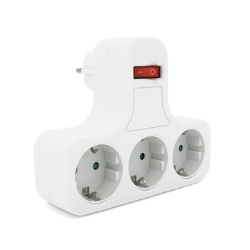 Розетка трійник з вимикачем, заземленням SQ-GZBK-01/03Q, 3x16A 250V~Max, 3500W, White, Q50 Зображення