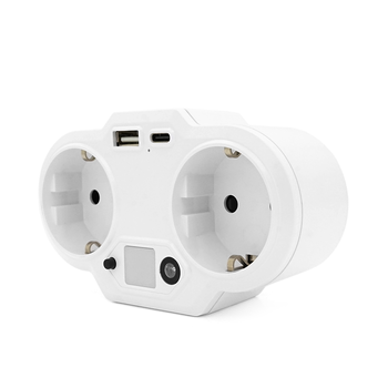 Розетка двійник із заземленням HHT609W, USB+Type-C, 3.4А, зашита від перевантаження, White Зображення