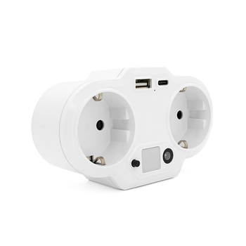 Розетка двійник із заземленням HHT609W, USB+Type-C, 3.4А, зашита від перевантаження, White Зображення