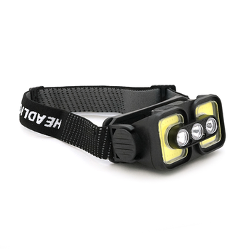 Налобний ліхтарик Voltronic K361,1 Cob, 3 Led+Red, 5 режими, корпус-пластик, водостійкий, ip44, живлення АКБ вбудований, USB Type-С-кабель, 6500K, BOX Изображение