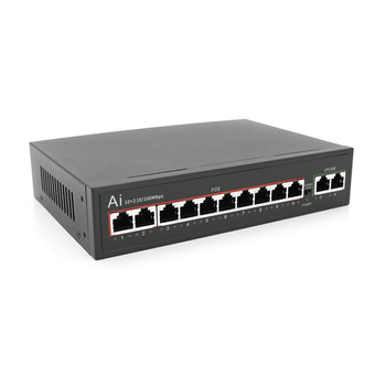 POE комутатор Merlion 10 POE 10/100 + 2 RJ45 10/100 вбудований блок живлення 52V 2.5A Изображение