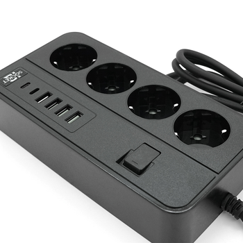 Мережевий фільтр із захистом від перенапруги G13, 3000W, 4 Socket + 4 USB 3,2 А + 2 Type-C, 2м, Black, Box Зображення