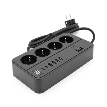 Мережевий фільтр із захистом від перенапруги G13, 3000W, 4 Socket + 4 USB 3,2 А + 2 Type-C, 2м, Black, Box Зображення