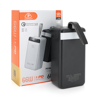 Powerbank LIONPATTON L46, 60000mAh, QC3.0, MicroUSB, Type-C, Lighting, 3xUSB, Black, Box Изображение