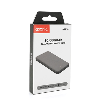 Powerbank ASONIC AS-P10 10000mAh, Output 2USB, Black, (215g), Blister Зображення