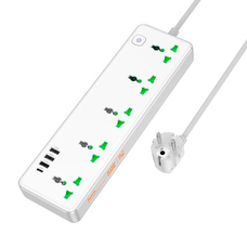 Мережевий фільтр HOCO AC13A на 5 розеток + 3 USB + USB-C, 17W, 220В, кабель 1,5м, White, Box Зображення