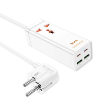 Мережевий фільтр HOCO AC10A на 1 розетку + 2 USB + 2 USB-C, 65W, кабель 1,5 м, 220В, White, Box Зображення