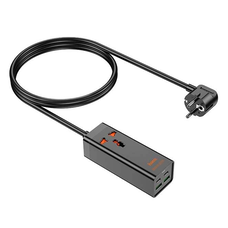 Мережевий фільтр HOCO AC10A на 1 розетку + 2 USB + 2 USB-C, 65W, кабель 1,5 м, 220В, Black, Box Зображення