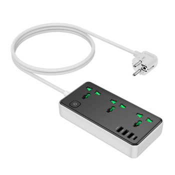 Мережевий фільтр HOCO AC7A на 3 розетки + 3 USB+USB-C, 17W, 220В, кабель 1,5м, Black/White, Box Зображення