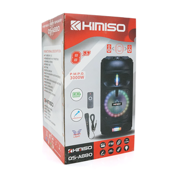 Потужна акустична система з підсвічуванням Kimiso QS-A880, 100W, Bluetooth мікрофон, вбудований акум 3700mAh, живлення 220В, Black, Box Зображення